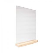 Табличка 210*300 мм. А4 пласт. вертикал. прозрач. тейбл тент на дерев. подставке /1/10/