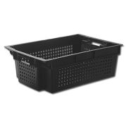 Ящик 600*400*200 мм. для овощей конусный перфорир. дно сплошное, черный (крышка 73263,76402) /1/35/140/