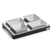 Подставка 46*32*5,5 см. с 4-я салатниками, дерево венге+нерж. Pinti /1/ Под заказ