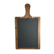 Блюдо для подачи прямоуг. 45*25 см. h=1,4 см. черное, сланец, на дерев. подставке с ручкой MGprof (WB-004) /1/10/