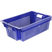 Ящик 600*400*200 мм. для овощей конусный перфорир. дно сплошное, синий (крышка 65079) /1/140/ АКЦИЯ