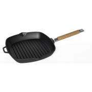 Сковорода-гриль 26*26 см. h=4,5 см. 1,7 л. чугун. рифлен. со съемн дерев. ручкой /1/8/