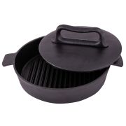 Сковорода-гриль d=24 см. h=5,5 см. 1,8 л. чугун. с прессом, рифлен. с 2 ручками /1/9/